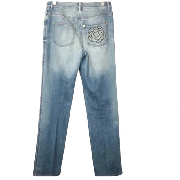 St. John straight leg jeans Embellished Crystal Rose on back pocket women’s sz 2 - Picture 2 of 12